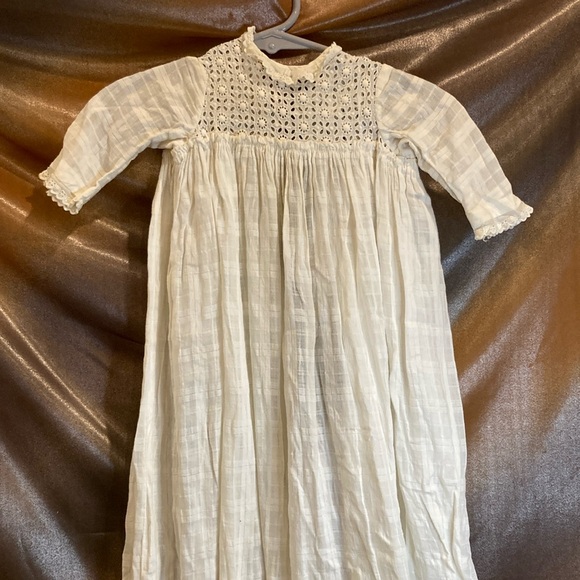 Vintage cream long christening linen gown with extra fabric in the hem.  Box A - Picture 1 of 6